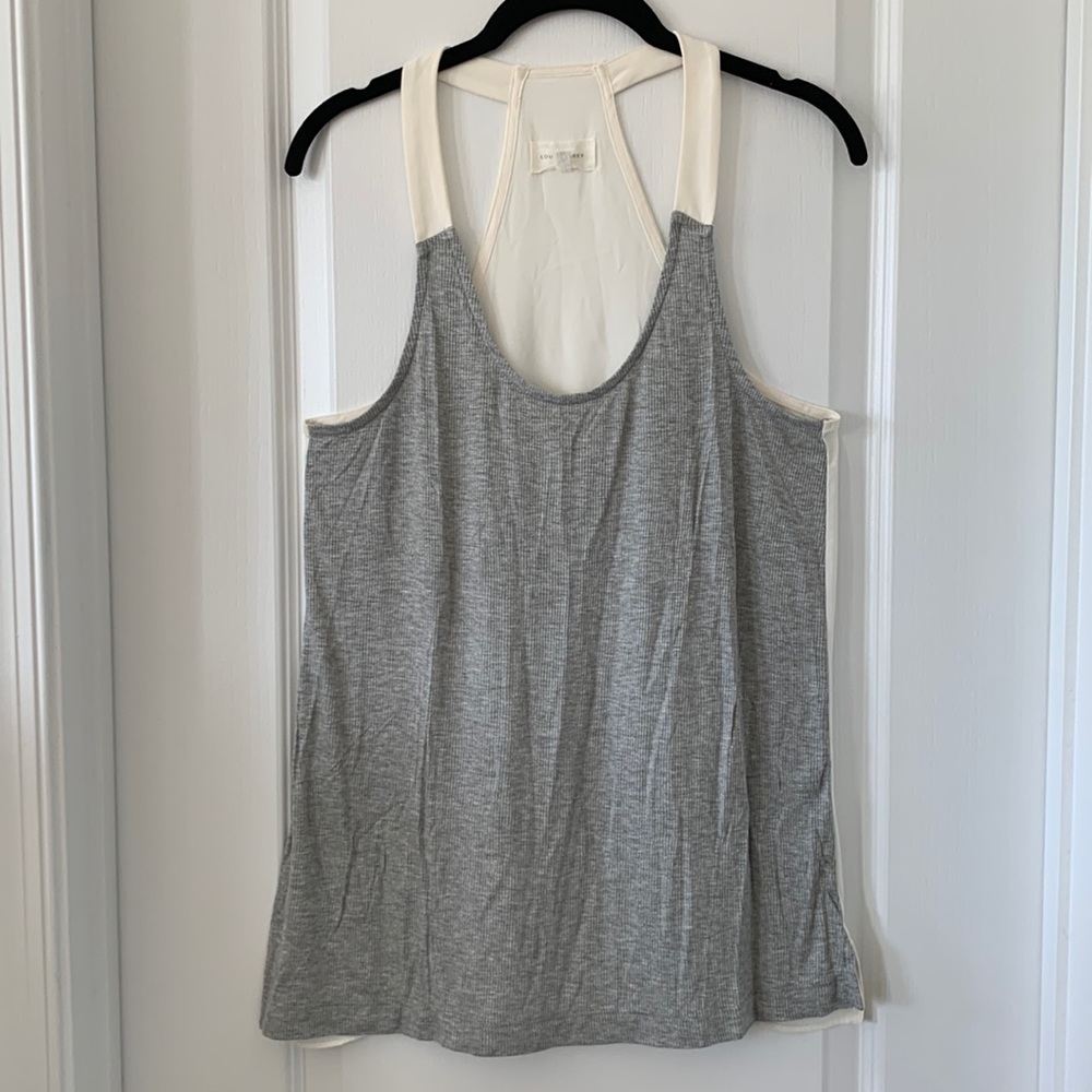 NWOT LOU & GREY Off-White/Gray Mixed Materials Racerback Top Size Medium